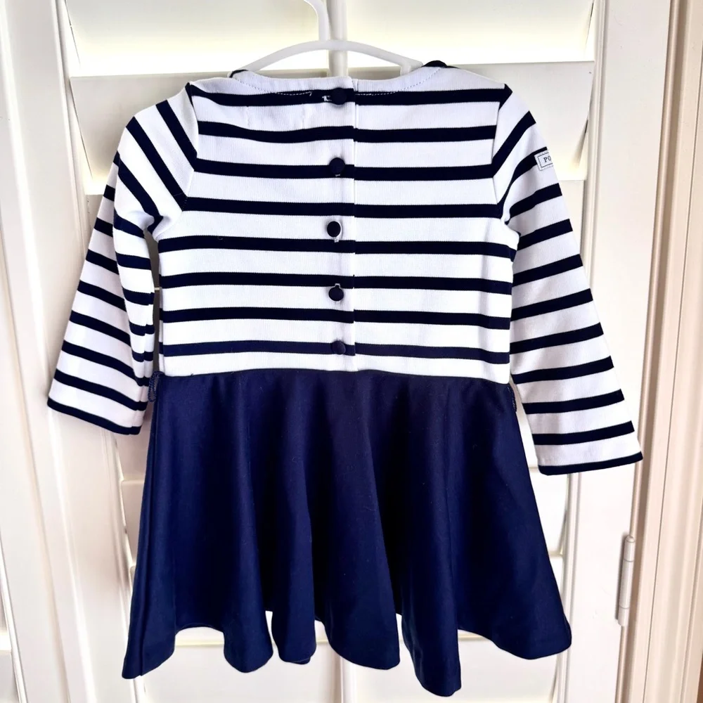Ralph Lauren Baby Girl‎ Dress 9M Navy Stripe Fit Flare Preppy Classic
